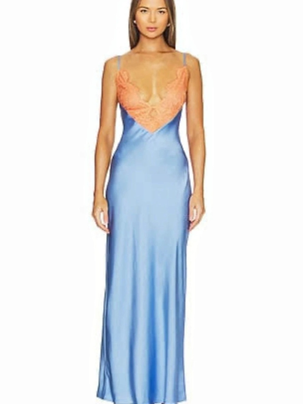 Ronny Kobo Lace Maxi Dress in Blue & Orange Size Large NWT
